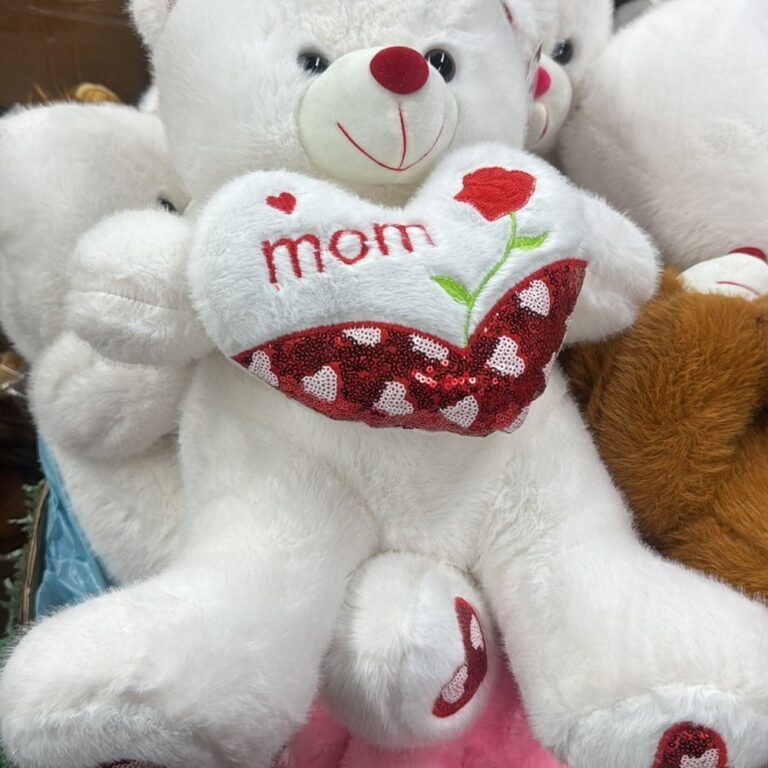 Peluche Oso Blanco Corazón Mom Lentejuelas