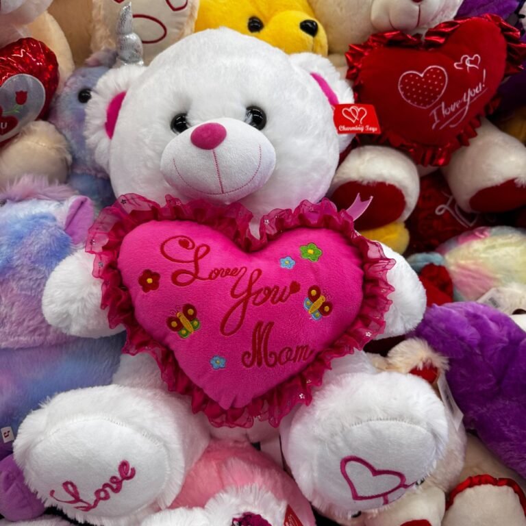 Peluche Oso Love You Mom Blanco Rosa
